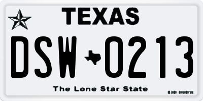 TX license plate DSW0213