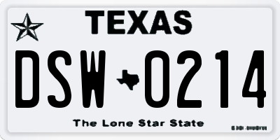 TX license plate DSW0214