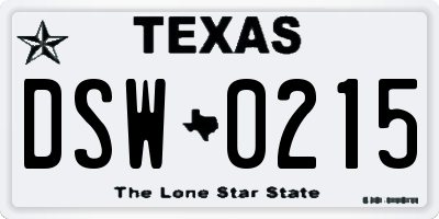 TX license plate DSW0215