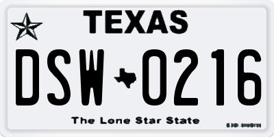 TX license plate DSW0216
