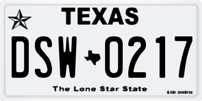 TX license plate DSW0217