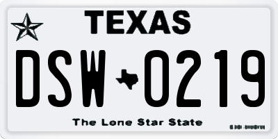 TX license plate DSW0219
