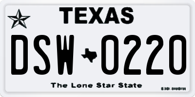 TX license plate DSW0220