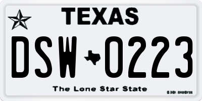 TX license plate DSW0223