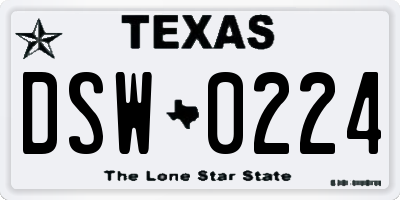 TX license plate DSW0224