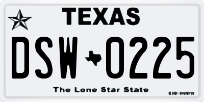 TX license plate DSW0225