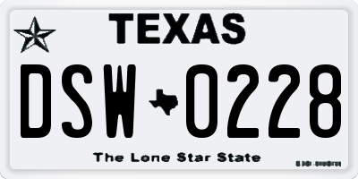 TX license plate DSW0228