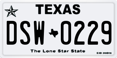 TX license plate DSW0229