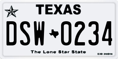 TX license plate DSW0234