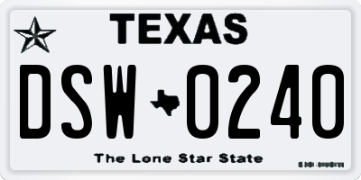 TX license plate DSW0240