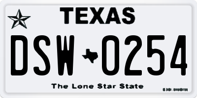 TX license plate DSW0254