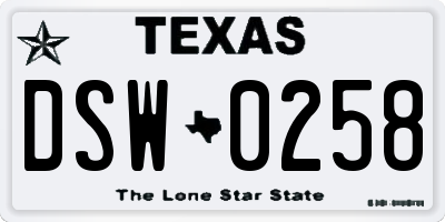 TX license plate DSW0258