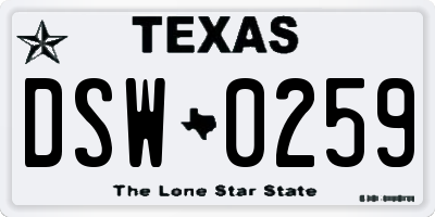 TX license plate DSW0259