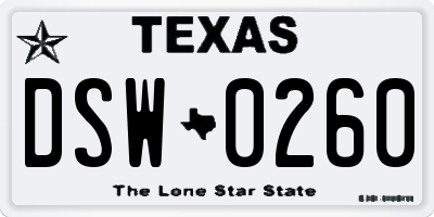 TX license plate DSW0260