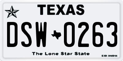 TX license plate DSW0263