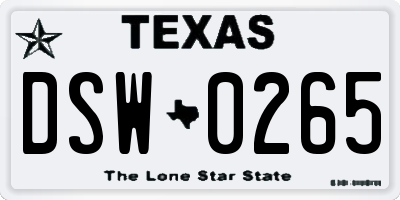 TX license plate DSW0265