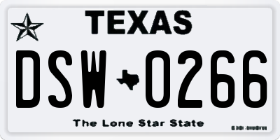 TX license plate DSW0266