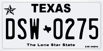 TX license plate DSW0275