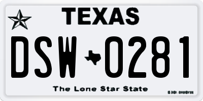 TX license plate DSW0281