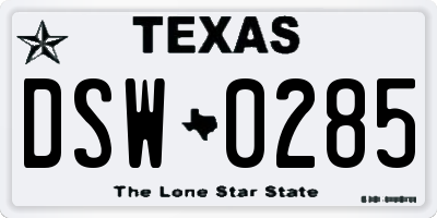 TX license plate DSW0285