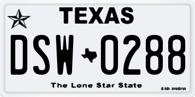 TX license plate DSW0288