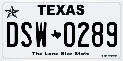 TX license plate DSW0289