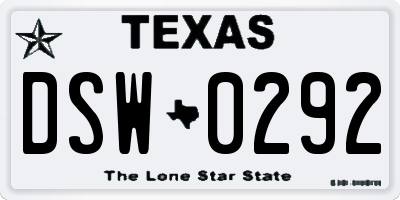 TX license plate DSW0292