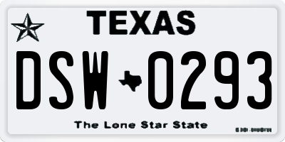 TX license plate DSW0293