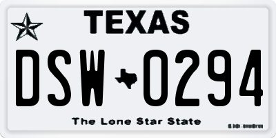 TX license plate DSW0294