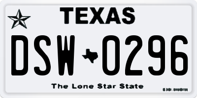 TX license plate DSW0296