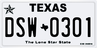 TX license plate DSW0301
