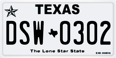 TX license plate DSW0302