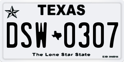 TX license plate DSW0307