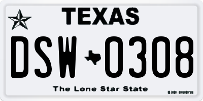 TX license plate DSW0308