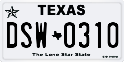 TX license plate DSW0310
