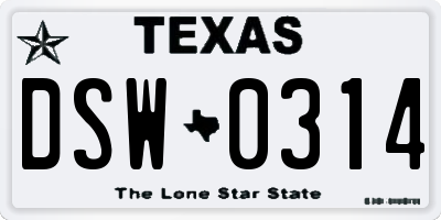 TX license plate DSW0314