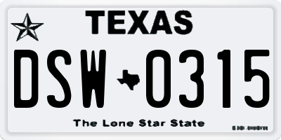 TX license plate DSW0315