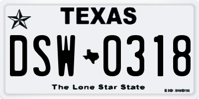 TX license plate DSW0318