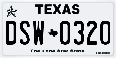 TX license plate DSW0320
