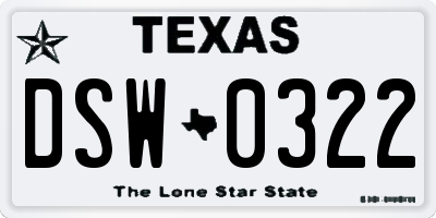 TX license plate DSW0322