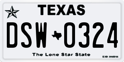 TX license plate DSW0324