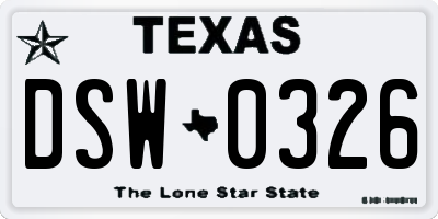 TX license plate DSW0326