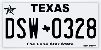 TX license plate DSW0328