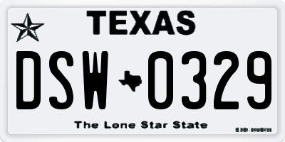 TX license plate DSW0329
