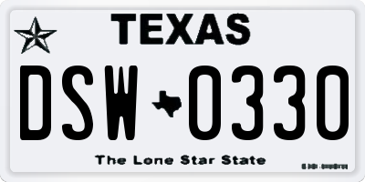 TX license plate DSW0330