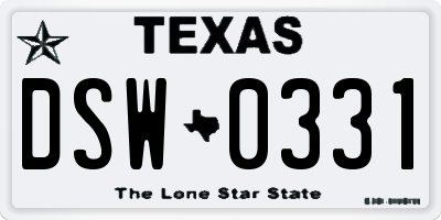 TX license plate DSW0331