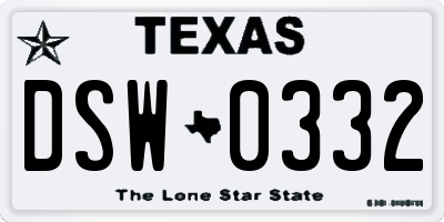 TX license plate DSW0332