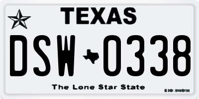TX license plate DSW0338
