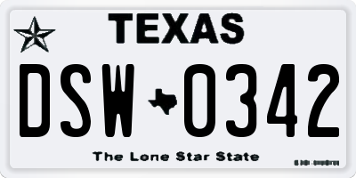 TX license plate DSW0342