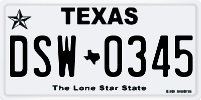 TX license plate DSW0345